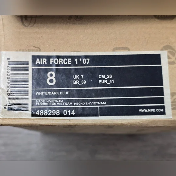 Air Force 1 '07 Nike Dark Blue White Mens 8 Streetwear Athleisure Sporty - Picture 3 of 13